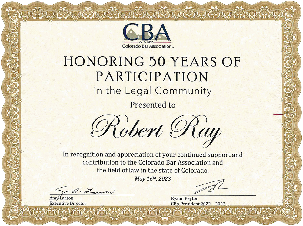 Colorado Bar Association Award Honoring 50 Years of Participation
